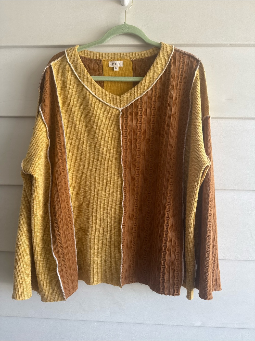 POL Two-Tone Mustard Oversized Boxy Knit Sweater M